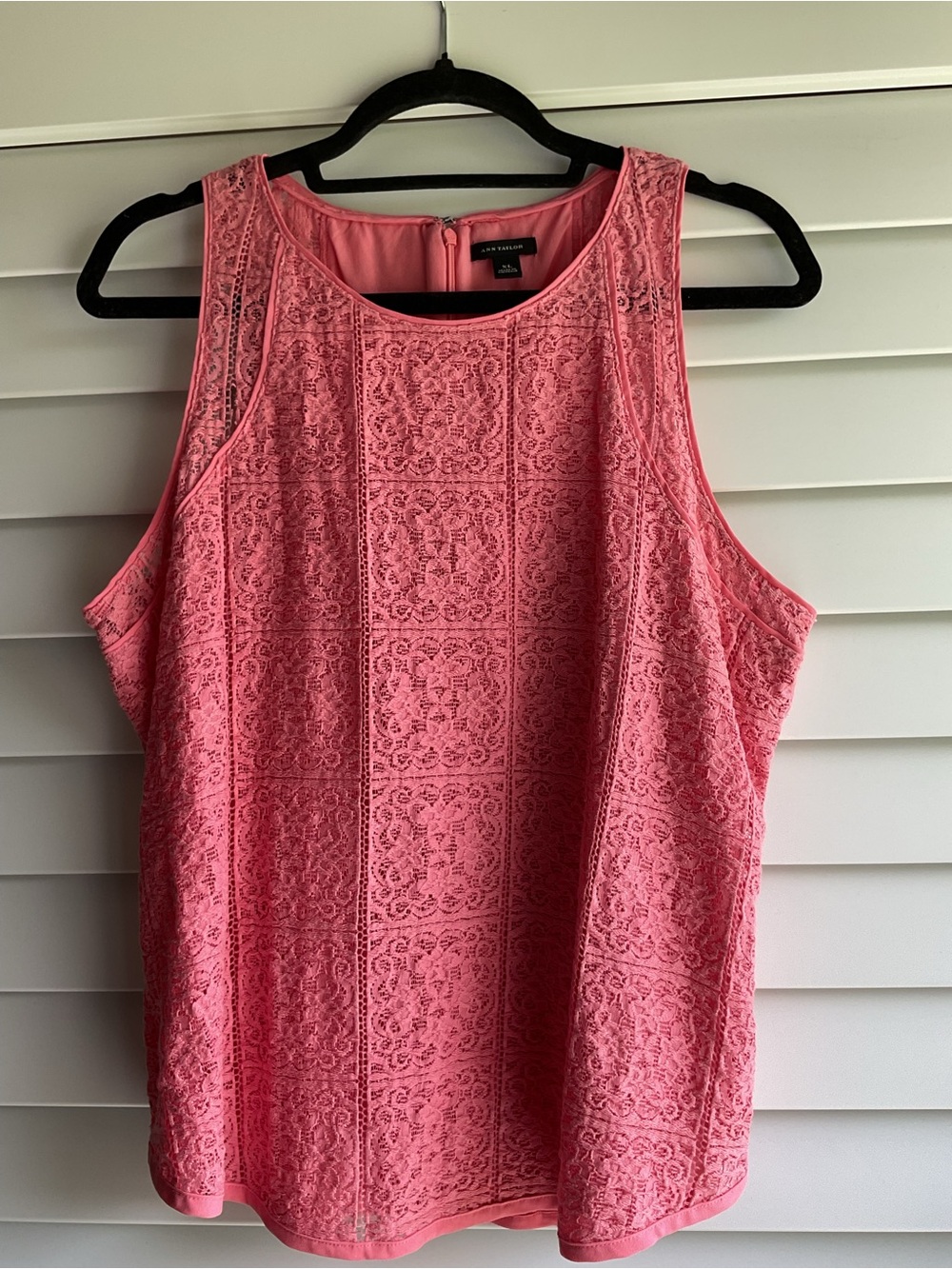 Ann Taylor Coral Lace Overlay Sleeveless Top